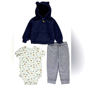 Carter's Baby Boys' Sherpa Ears 3-Piece Pants Set Outfit - Blue, 9 NWT